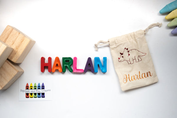 Name Crayons with Dinosaur Crayons and Personalised Bag