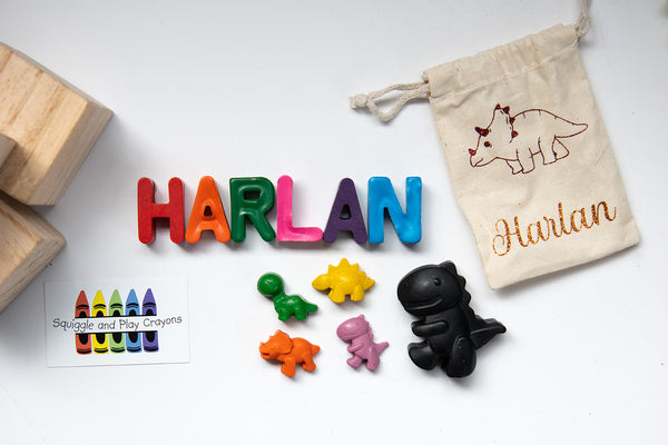 Name Crayons with Dinosaur Crayons and Personalised Bag