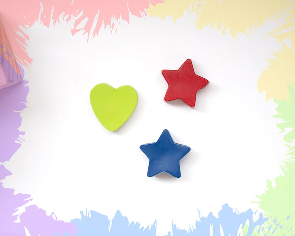 2 small star-shaped crayons and a heart